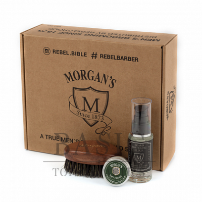 Подарочный набор эликсир + щетка для бороды и усов с тестером Morgans